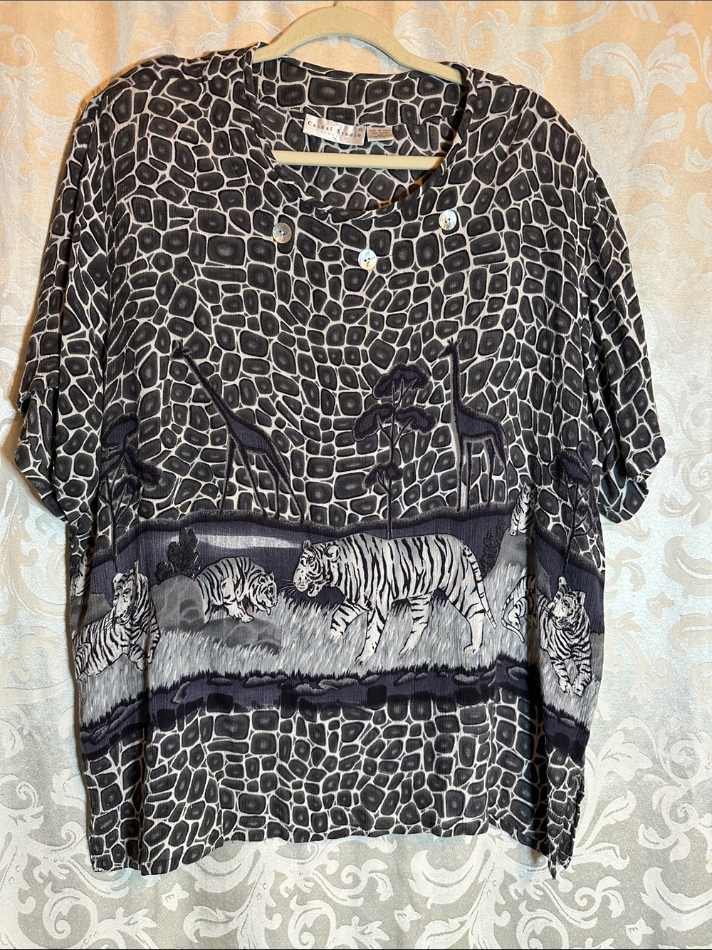 Black & White Safari Animal Print Short Sleeve Shirt - Men's